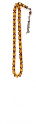 Faceted multi color pressed, natural amber worry beads set with 33 faceted beads. 