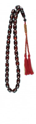 Dark red natural amber worry beads.