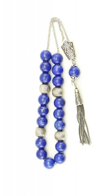Greek komboloi of Howlite gemstone decorated with silver beads and parts.