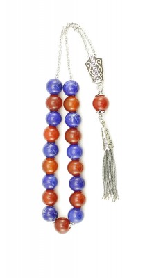 Red & Blue, handmade  Greek komboloi, made of mineral gemstones and sterling silver.
