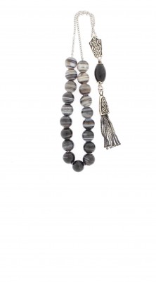 Traditional Greek, handcrafted komboloi, made of Agate gemstone and premium quality silver parts. 