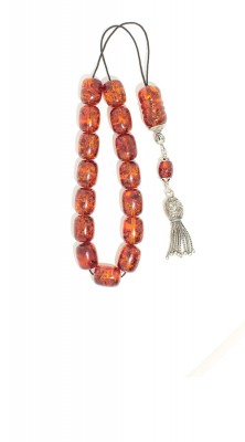 Greek komboloi made of natural amber and solid sterling silver
