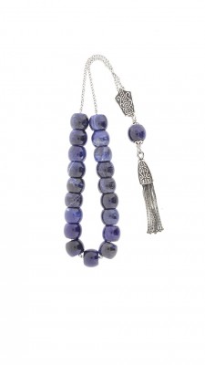 Darkt blue selection of mineral Sodalite, Greek komboloi with handcrafted silver parts and tassel.