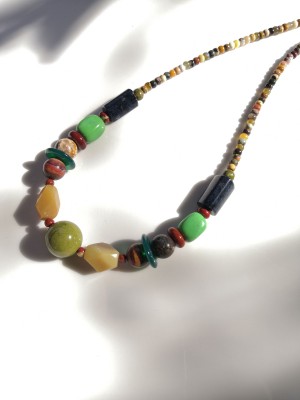 Multicolor, hand crafted necklace of various natural gemstones.