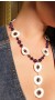 Long hand crafted necklace of Amethyst, mother of pearl and green agate stones.