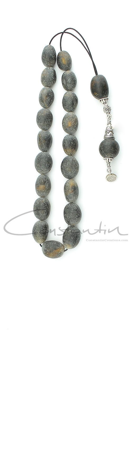 Greek komboloi of Special matte finished, natural amber beads and silver.