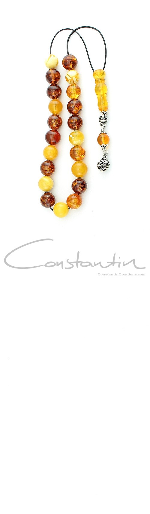 Greek komboloi made of multi color selection of natural amber beads. 