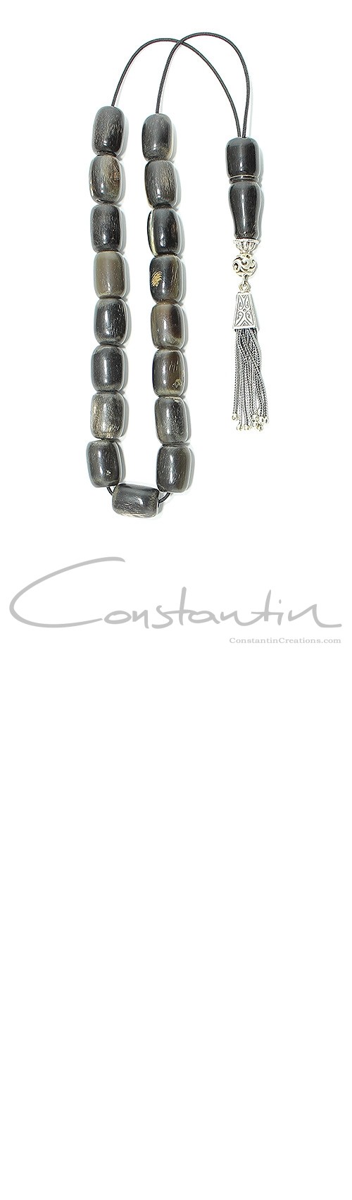 Greek Komboloi with handy size, barrel shape, handcrafted horn beads.