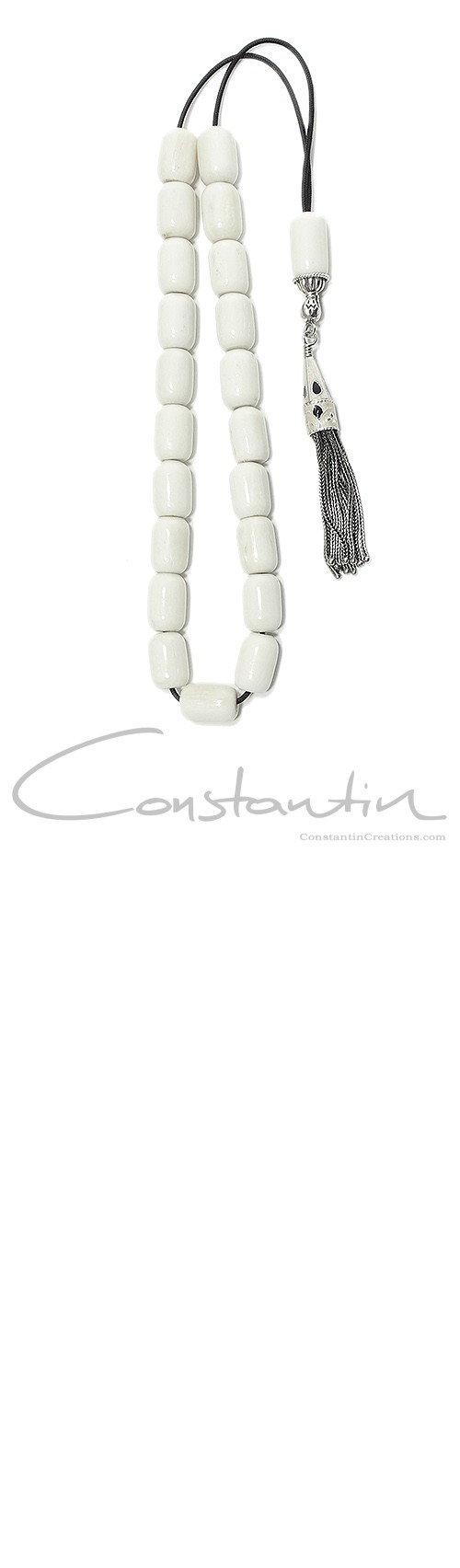 Premium quality, Greek Komboloi made of bone, and enamel decorated silver tassel.