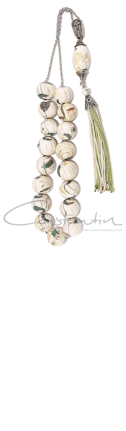 Hand made Greek  Komboloi  of, Nepalese Naga Conch sea shell beads