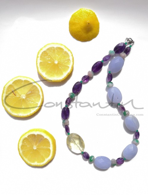 Inspired by Lemon ! Unique design, handcrafted beaded necklace of mineral gemstones.