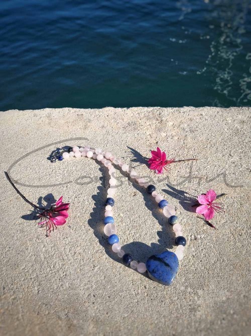 My Blue heart ! Sodalite & Rose Quartz gemstones, handcrafted necklace.