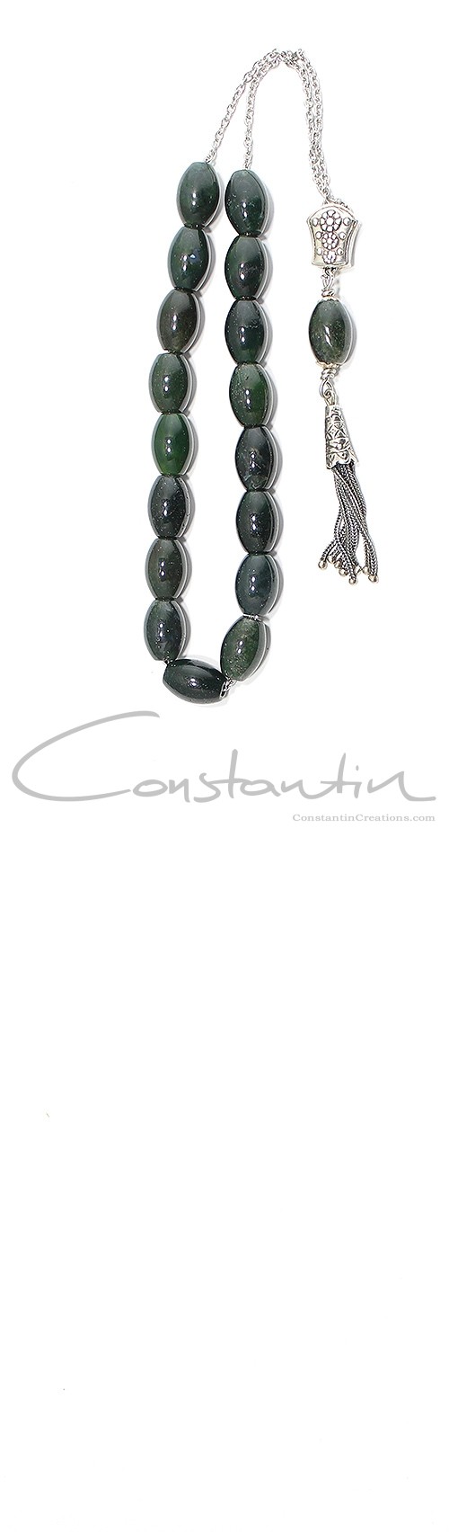 Greek komboloi made of selected natural, dark Green Jasper stone. 