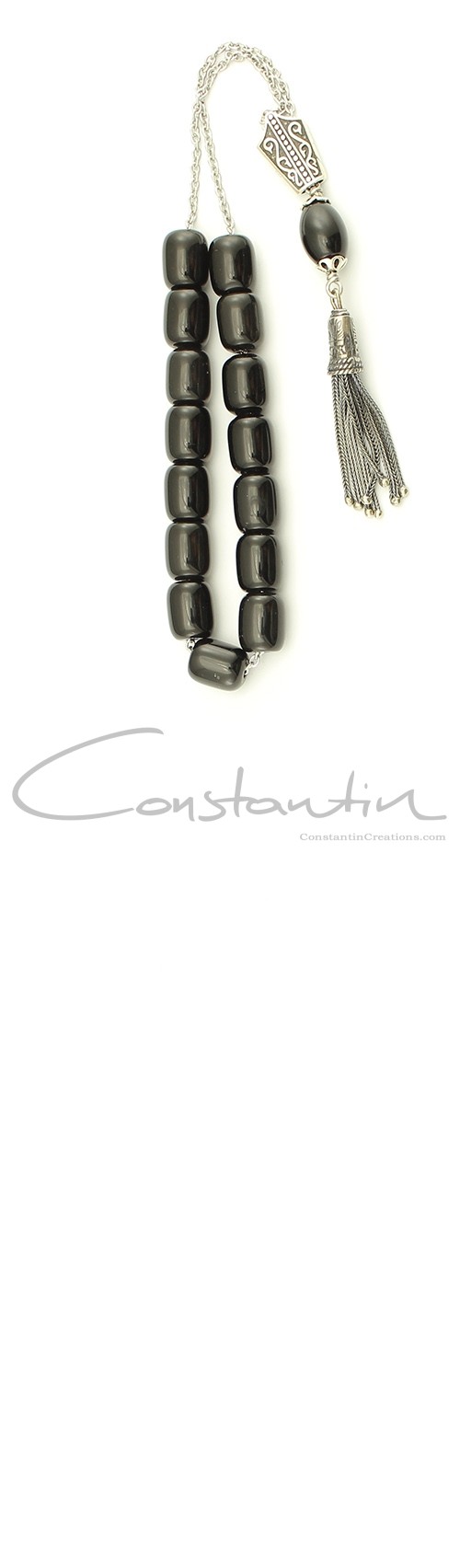 Greek komboloi made of natural Black Onyx and hand crafted Silver parts.