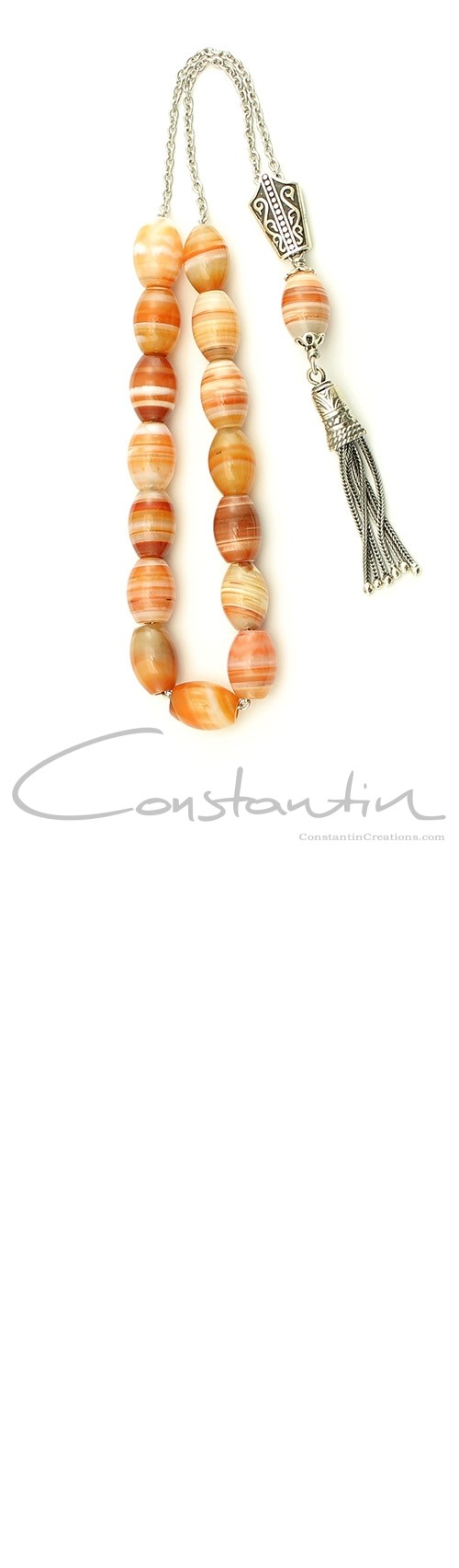 Greek komboloi made of, Lace Agate semi precious stone and silver parts.