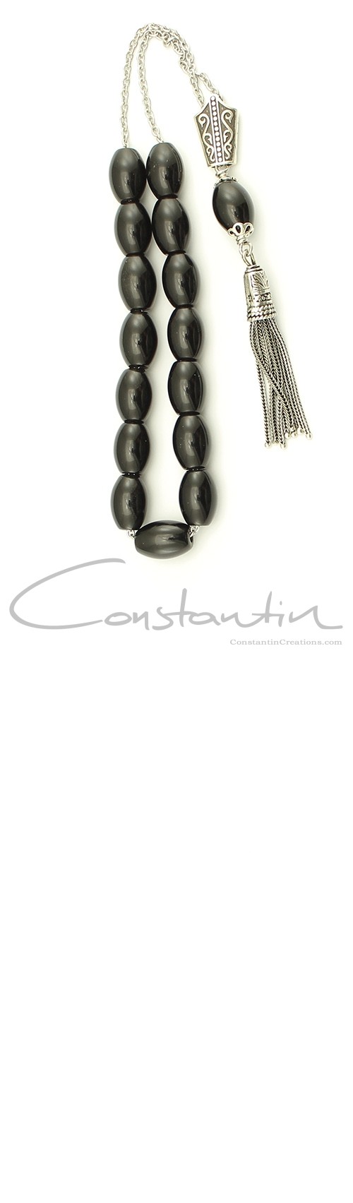 Black onyx gemstone and stelring silver, Greek komboloi.