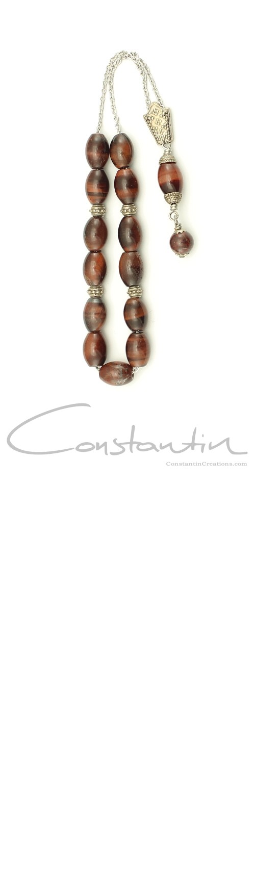 Classic, Greek komboloi made of mineral Bull's Eye gemstone. 