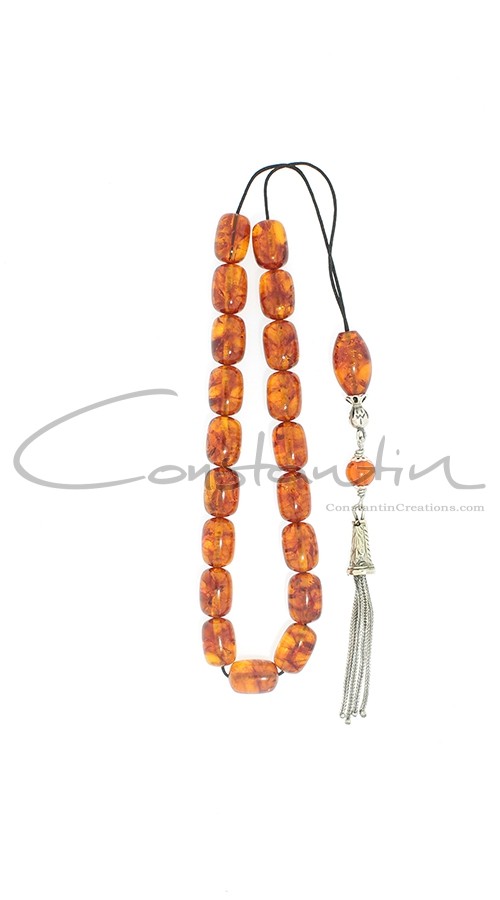 Greek komboloi, made of Amber and silver