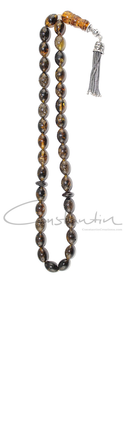 Handy size , worry beads set, made of selected, Honey/Black natural amber.