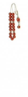 Greek komboloi made of natural Red Agate stone in strong steel chain.