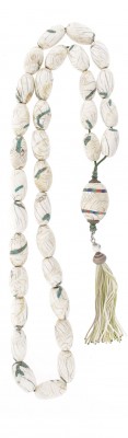 Table worry beads set made of Fossilized Sea Shell. Collection item.