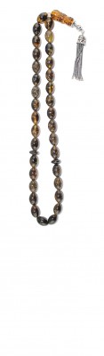 Handy size , worry beads set, made of selected, Honey/Black natural amber.