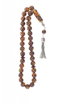 Engraved amber set.  Light honey amber beads, darkened by traditional technik.