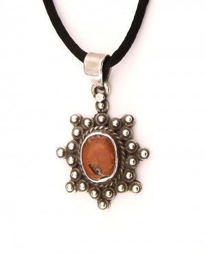 Vintage, natural, Aegean sea, red coral pendant with silver. 