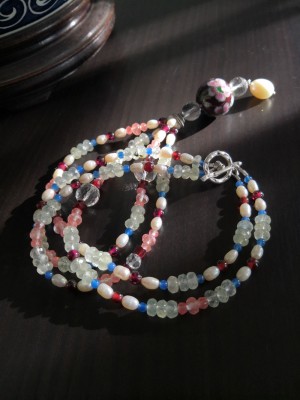 Sparkling, double strand, handmade beaded necklace.