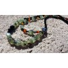 Handmade necklace made of natural Black Onyx and Green Prehnite stone beads, carnelian and silver parts.