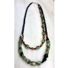 Handmade necklace made of natural Black Onyx and Green Prehnite stone beads, carnelian and silver parts.